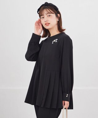 Tiaclasse L 【ブラウス&パンツ2点セット】サイドプリーツブラウス×テーパードパンツ セットアップ ブラック