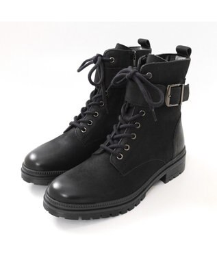 Pointer 本革 足首ベルトレースアップブーツ ブラック