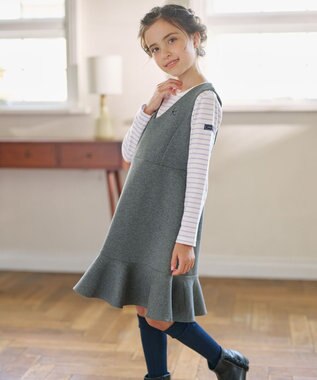 組曲 KIDS 【150-160㎝】ダンボールニット ジャンスカ グレー系