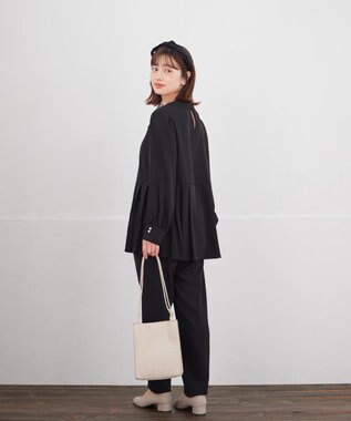 Tiaclasse L 【ブラウス&パンツ2点セット】サイドプリーツブラウス×テーパードパンツ セットアップ ブラック