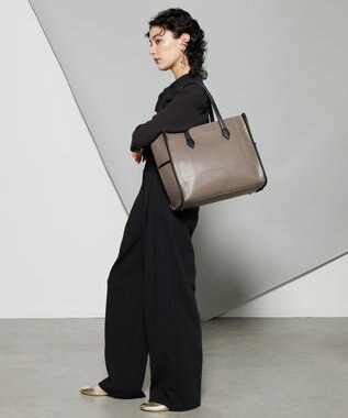 Y'SACCS リサイクルレザー　バインダーA4トートバッグ グレージュ×ブラック