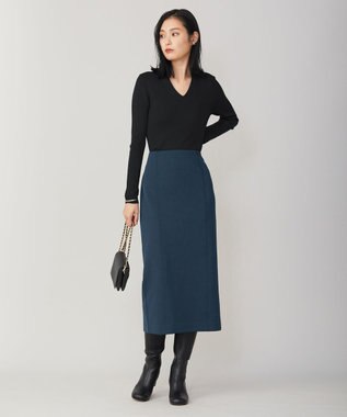 ICB 【洗える】エクストラファインメリノリブ Vネックニット ブラック系