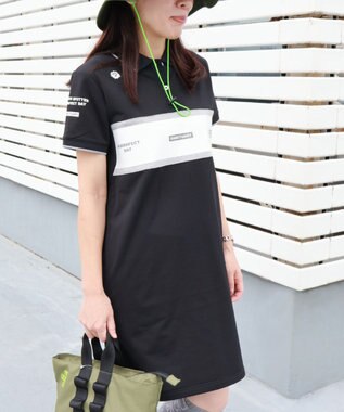 PW CIRCULUS 【WOMEN】【洗える】裏毛 ロゴ ポロ ワンピース ゴルフウェア レディース ブラック