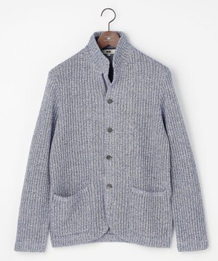 JOSEPH ABBOUD 【エコ素材和紙使用・日本素材】和紙杢メッシュクルーネック ニットジャケット ダルブルー系