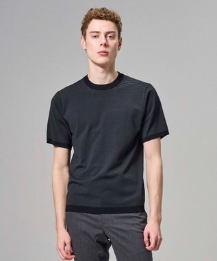 JOSEPH HOMME 【新柄】リュクスレーヨンボーダー　クルーネック半袖ニット グレー系1