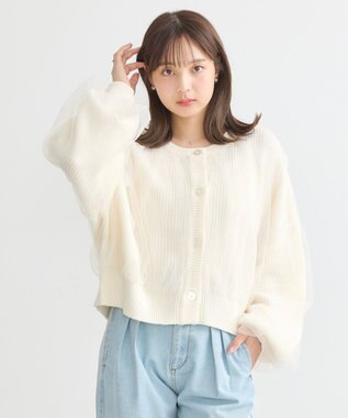 earth music&ecology チュールレイヤードカーディガン Ivory