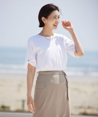  【接触冷感・UVケア】コンパクトコットンスムース ツイストスリーブ カットソー