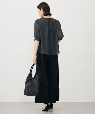 J.PRESS LADIES L 【洗える】ドットフロッキープリント フレア カットソー スレートベース系