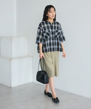 CRAFT STANDARD BOUTIQUE バックギャザーポンチョシャツ Check Black