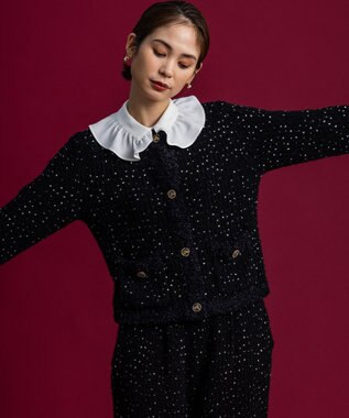 組曲 S 【組曲×setsuko sagittaire】サジテール釦ツイードニットジャケット ブラック系