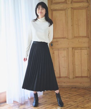 ANY 【10色展開/ウエストゴム】ウーリッシュフラノ プリーツスカート ブラック