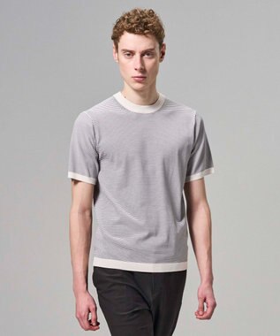 JOSEPH HOMME 【新柄】リュクスレーヨンボーダー　クルーネック半袖ニット アイボリー系1