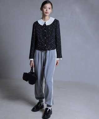 組曲 S フラワースパンコール ツイードジャケット ブラック系