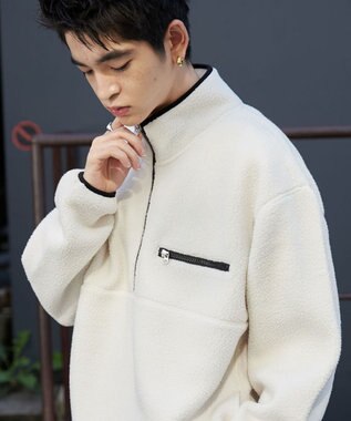 WEGO 【ユニセックス着用】フリース　ハーフZIPプルオーバー オフホワイト