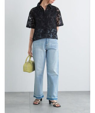 Te chichi オーガンジー刺繍ハーフスリーブシャツ ブラック