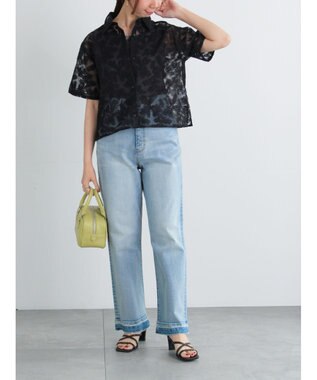 Te chichi オーガンジー刺繍ハーフスリーブシャツ ブラック