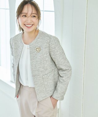 ANY L ツイードジャケット オフ×ブラック