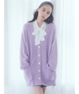 earth music&ecology アンチピリング畦Ｖネックカーディガン Lavender