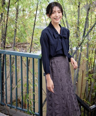 Tiaclasse 【新色追加・洗える】リボンタイブラウス ネイビー