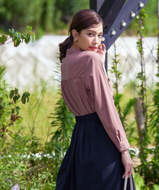 Tiaclasse L 【新色追加・洗える】バンドカラー2WAYタックブラウス ピンク