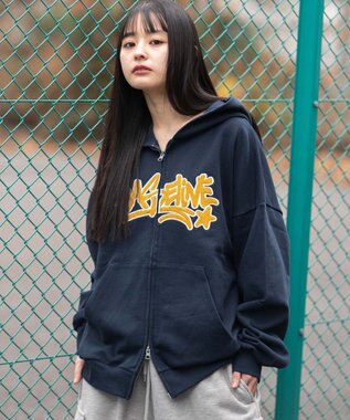 WEGO 【ユニセックス着用ITEM/SMLサイズ展開】グラフィックZIPパーカー ネイビー