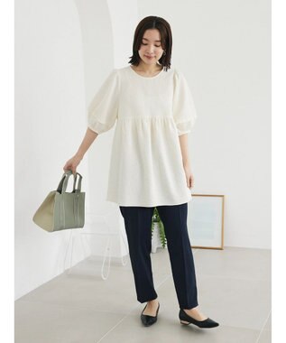 Green Parks ジャガードペプラムブラウス Off White