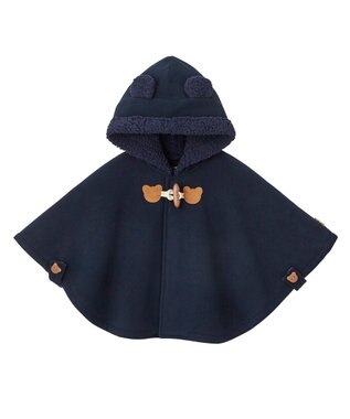MIKI HOUSE HOT BISCUITS 【70-90cm】 お耳付きボアフリース ダッフルマント 紺