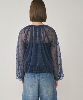 GRACE CONTINENTAL チュールノーカラーブルゾン ブルー