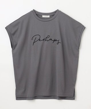 ANY 【汗ジミ防止加工】シルケットスムースフレンチスリーブ刺繍ロゴTシャツ チャコール