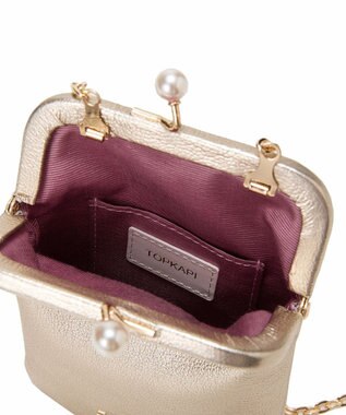 TOPKAPI 【TOPKAPI】シュリンクレザー パール チェーン ショルダー バッグ / スマホショルダー ゴールド