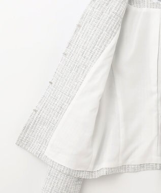J.PRESS LADIES ファンシーツイード ノーカラー ジャケット ライトグレー系1