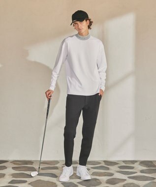 23区GOLF 【23Fondation/MEN】【吸水速乾・UVケア】バイカラー 長袖モックネックシャツ ホワイト系