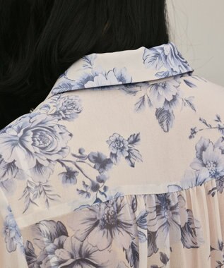 GRACE CONTINENTAL フラワープリントシャツフレアワンピース ブルー