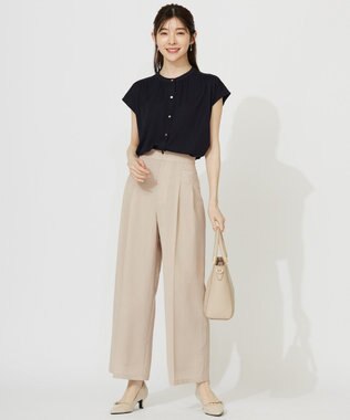 ANY SIS 【接触冷感・UVカット・洗える】ハイストレッチスムース2WAY ブラウス ネイビー