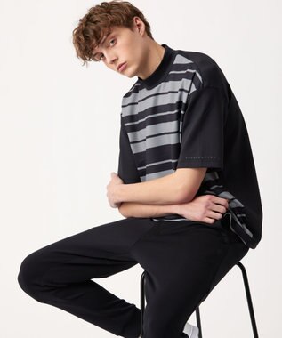 23区GOLF 【23Fondation】【吸水速乾/UVケア】ボーダー モックネック ブラック系1