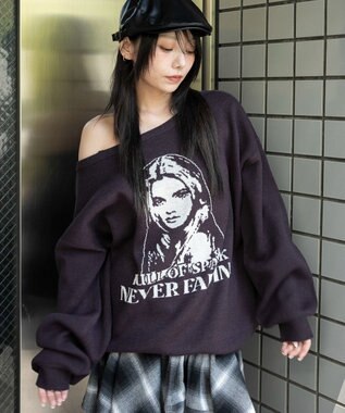 WEGO 【2025年秋冬新作】2WAYグラフィックワンショルBIGニット 柄4