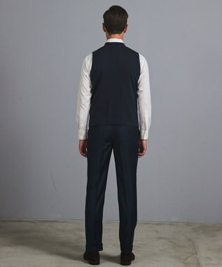 GOTAIRIKU 体温調整に【洗える/チクチクしにくい/ピリングしにくい】イタリア糸 ハイゲージ ベスト_WOOL100% ネイビー×ヘリンボーン柄(25年新色)