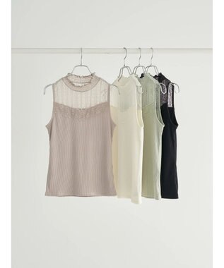 earth music&ecology レースドッキングタンクトップ Beige