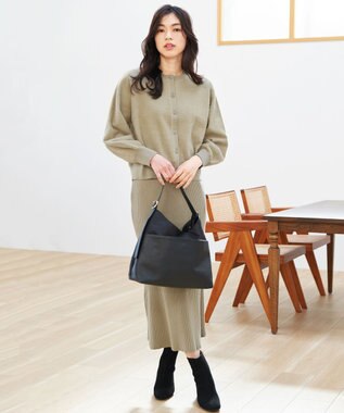 ANY L フェザーカーディガン×ニットスカートセットアップ オリーブ