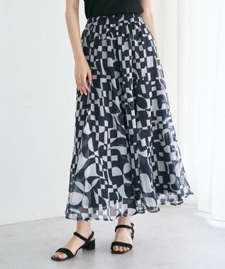 YECCA VECCA アート柄シアーロングスカート