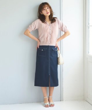 Feroux 【新色追加・洗える】パールポイントフラップ スカート ネイビー系