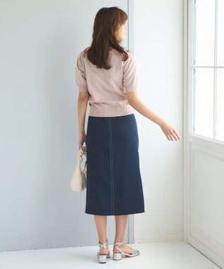 Feroux 【新色追加・洗える】パールポイントフラップ スカート ネイビー系