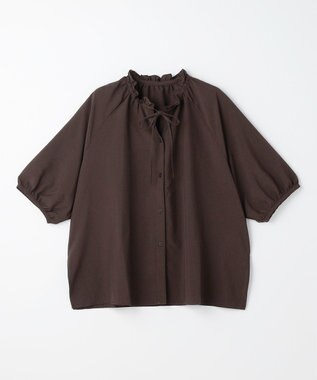 ANY 楽映えフリルネックブラウス（セットアップ着用可） ブラウン