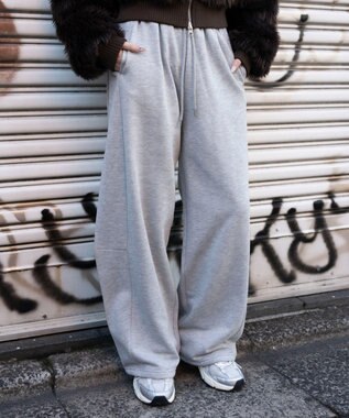 WEGO 【ウエストゴム/SMLサイズ展開】カーブデザインスウェットパンツ 杢グレー