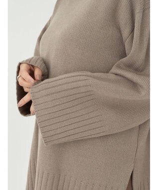 earth music&ecology アンチピリングリブハイネックチュニック Gray Beige