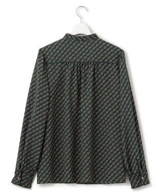 23区 【洗える】Ratti チェーンモチーフ ボウタイ ブラウス ダークグリーンプリント