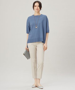 自由区 【接触冷感・UVカット・WEB限定カラーあり】クレープストレッチプルオーバー ニット [新色]ブルーグレー