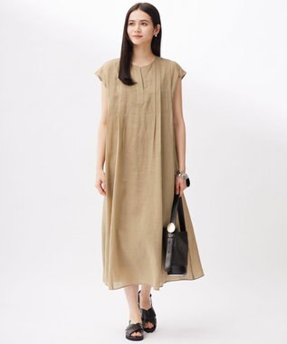 自由区 L 【17号サイズまで展開】シアーラミーローンフレンチスリーブ ワンピース ベージュ