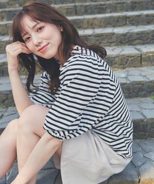 Feroux 【UVケア】バックリボンボリュームスリーブ Tシャツ ホワイト系1