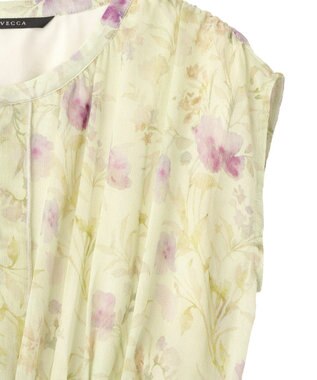YECCA VECCA シアー花柄プリーツワンピース Light Green